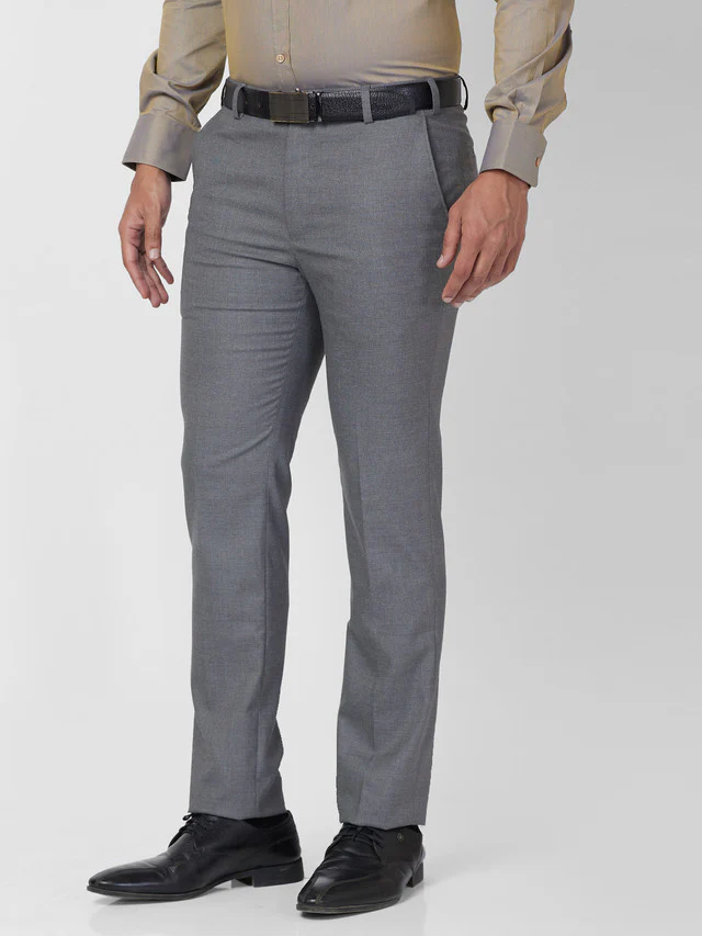 Park Avenue Grey Plain Super Slim Fit Polyester Blend Trouser - Image 3