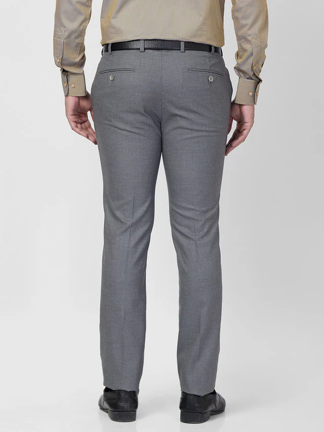 Park Avenue Grey Plain Super Slim Fit Polyester Blend Trouser - Image 4