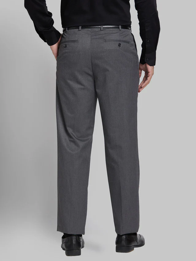 Park Avenue Grey Solid Comfort Fit Polyester Blend Trouser - Image 4