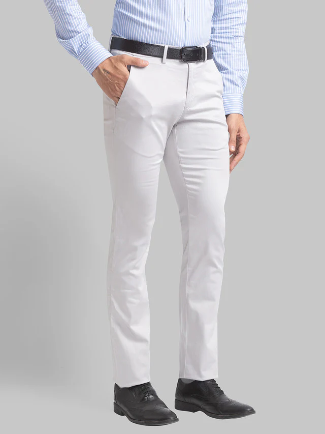Park Avenue Grey Solid Neo Fit Cotton Blend Trouser - Image 2
