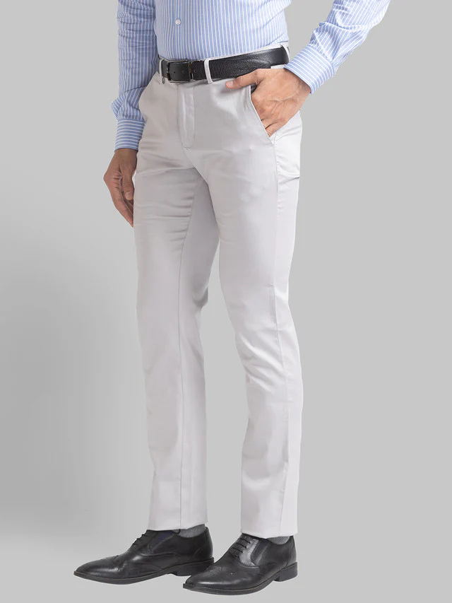 Park Avenue Grey Solid Neo Fit Cotton Blend Trouser - Image 3