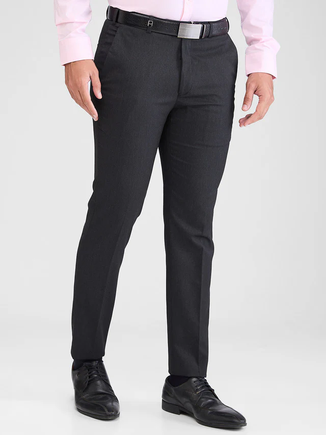 Park Avenue Grey Solid Neo Fit Polyester Blend Trouser - Image 2