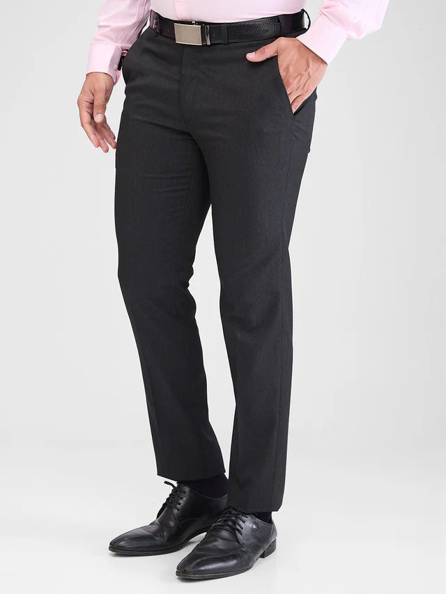 Park Avenue Grey Solid Neo Fit Polyester Blend Trouser - Image 3
