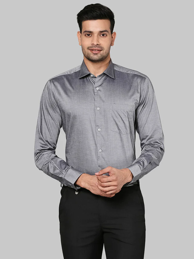 Park Avenue Grey Solid Regular Fit Cotton Formal Shirt