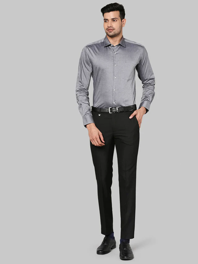 Park Avenue Grey Solid Regular Fit Cotton Formal Shirt - Image 5