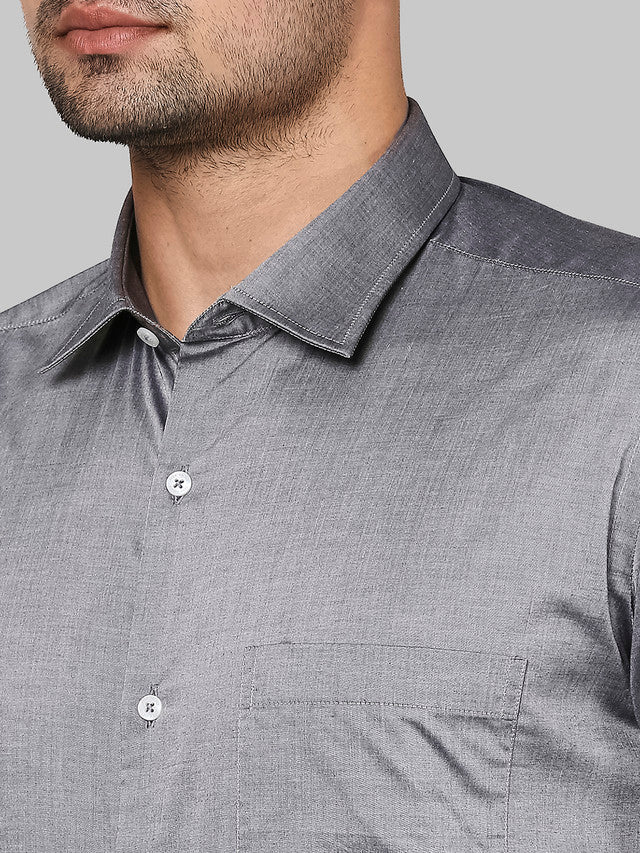 Park Avenue Grey Solid Regular Fit Cotton Formal Shirt - Image 6