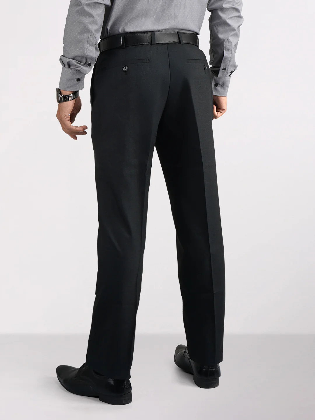 Park Avenue Grey Solid Regular Fit Polyester Blend Trouser - Image 3