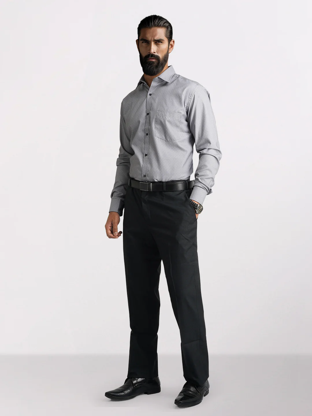 Park Avenue Grey Solid Regular Fit Polyester Blend Trouser - Image 4