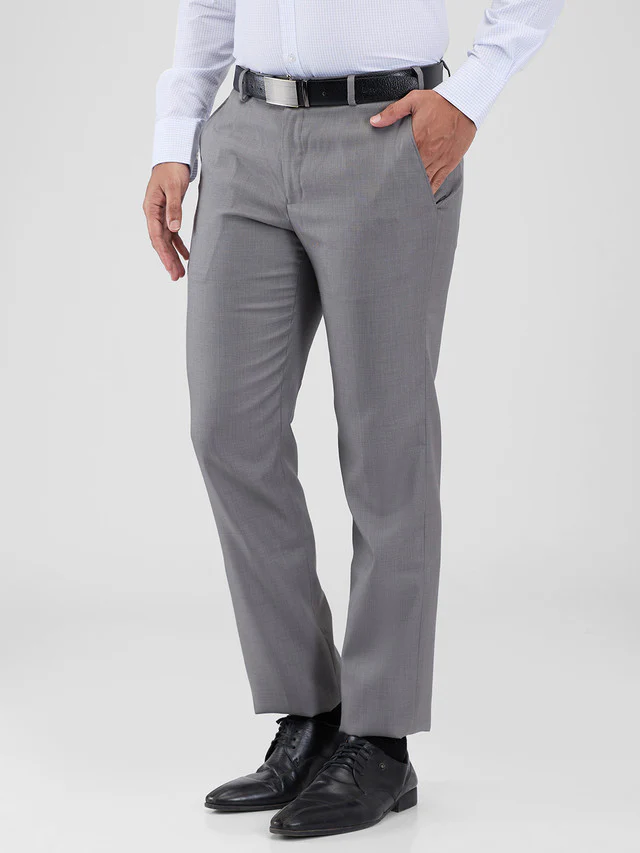 Park Avenue Grey Solid Regular Fit Polyester Blend Trouser - Image 3