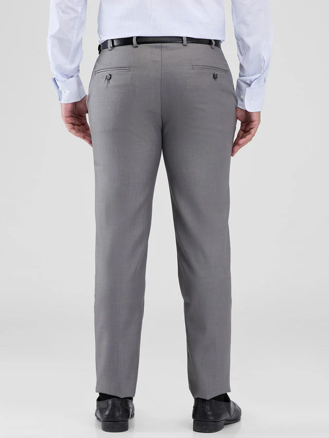Park Avenue Grey Solid Regular Fit Polyester Blend Trouser - Image 4
