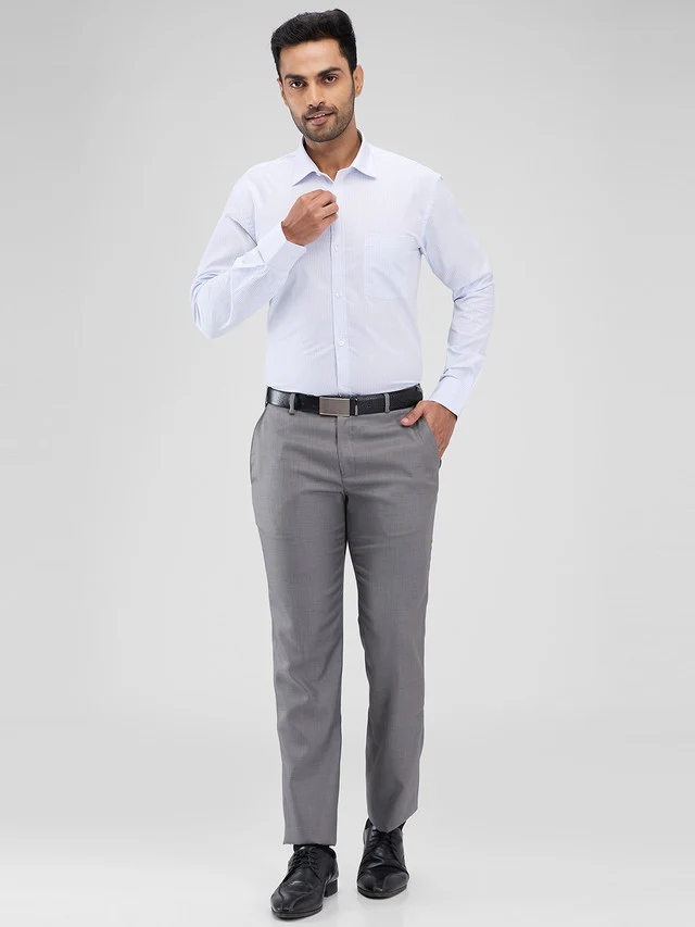 Park Avenue Grey Solid Regular Fit Polyester Blend Trouser - Image 5