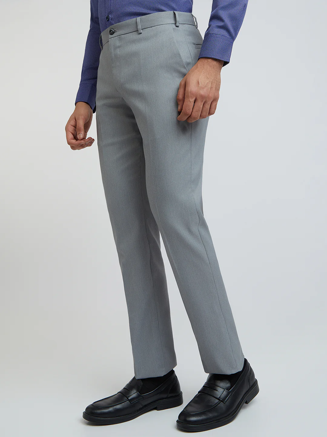 Park Avenue Grey Solid Regular Fit Polyester Blend Trouser - Image 3