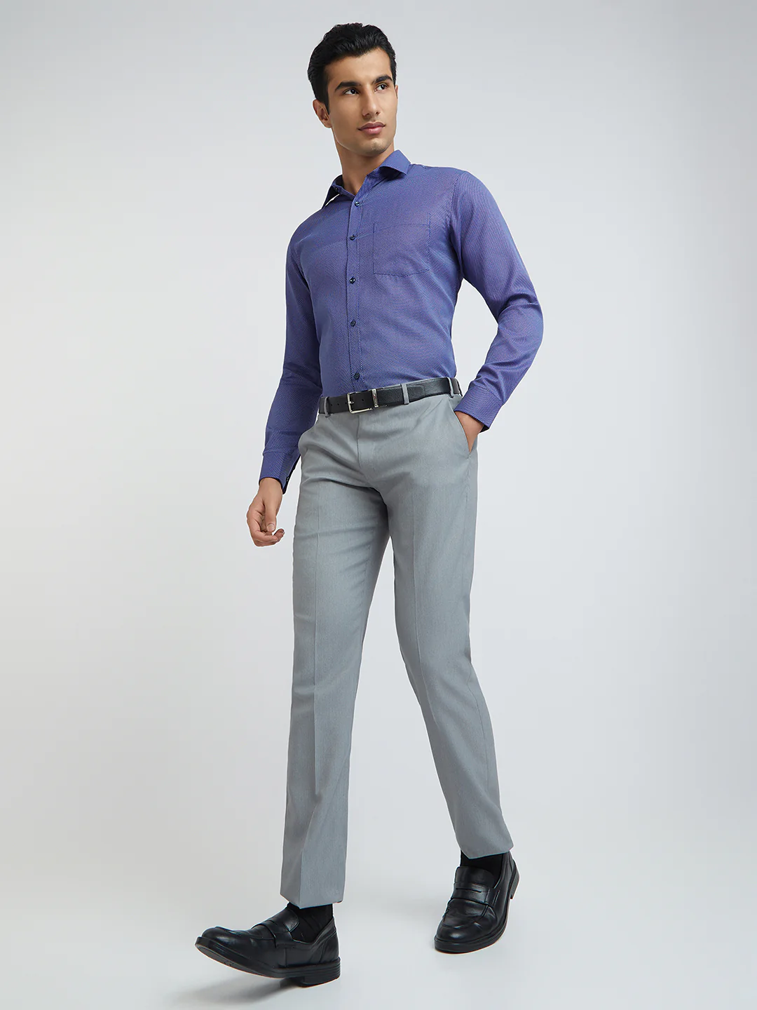 Park Avenue Grey Solid Regular Fit Polyester Blend Trouser - Image 5