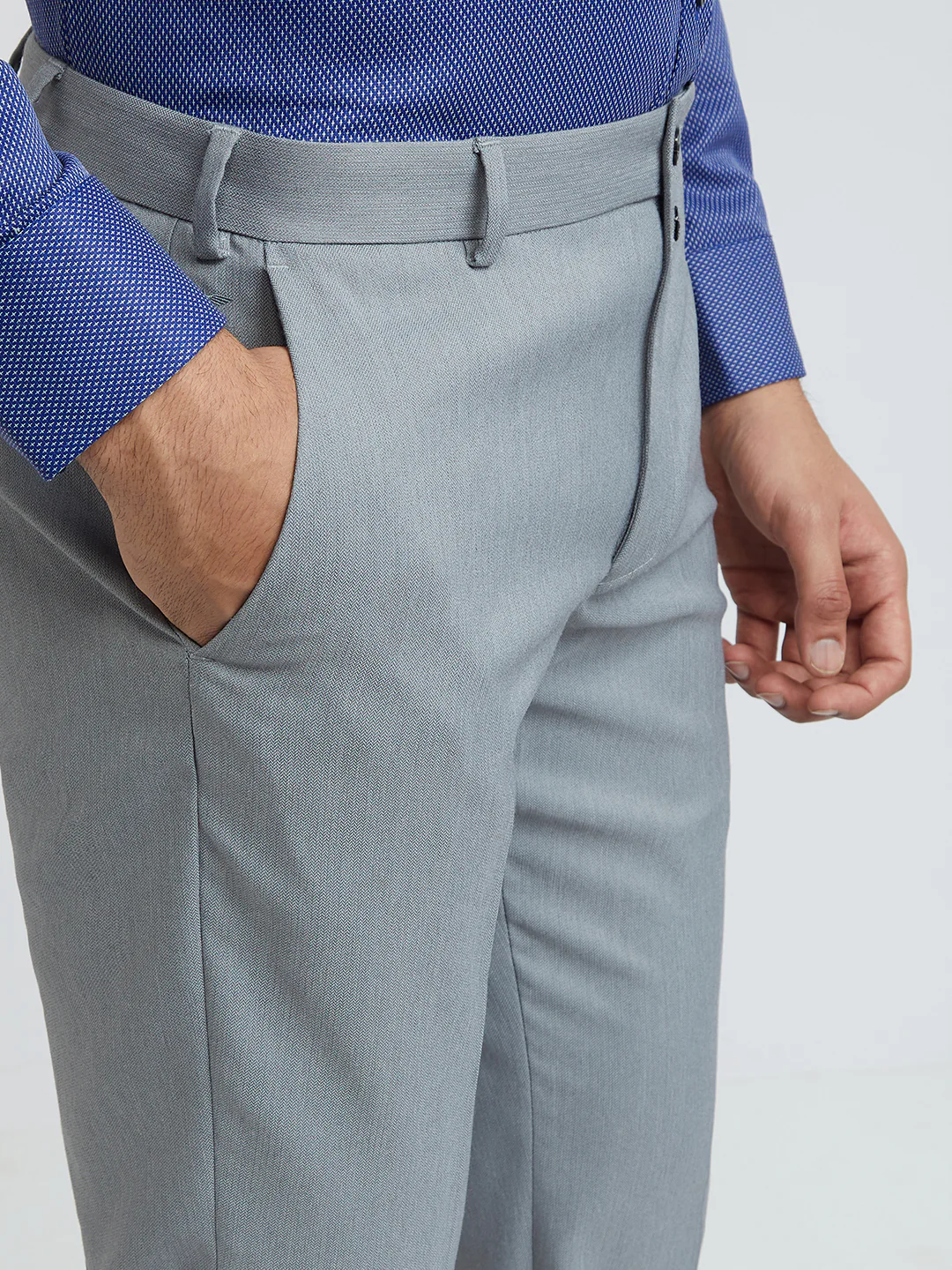 Park Avenue Grey Solid Regular Fit Polyester Blend Trouser - Image 6