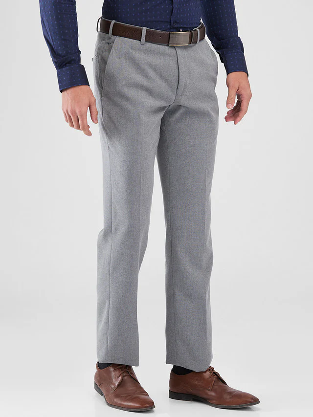 Park Avenue Grey Solid Regular Fit Polyester Blend Trouser - Image 2