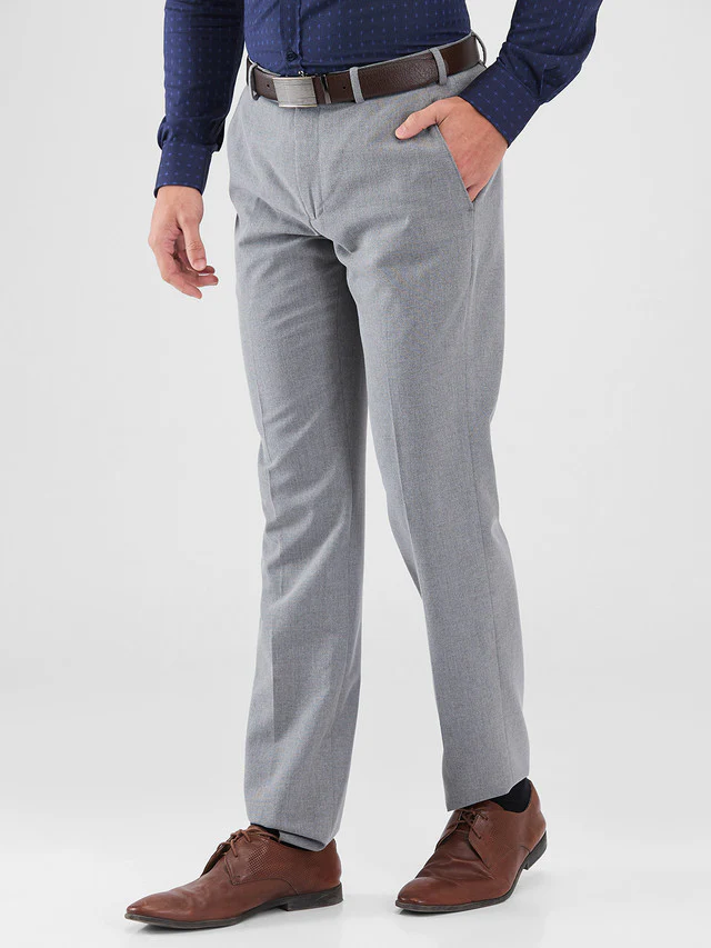 Park Avenue Grey Solid Regular Fit Polyester Blend Trouser - Image 3