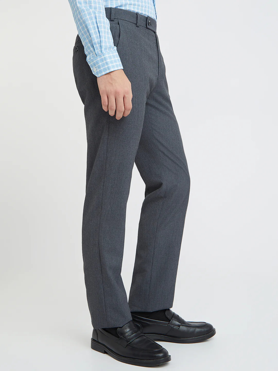 Park Avenue Grey Solid Regular Fit Polyester Blend Trouser - Image 2