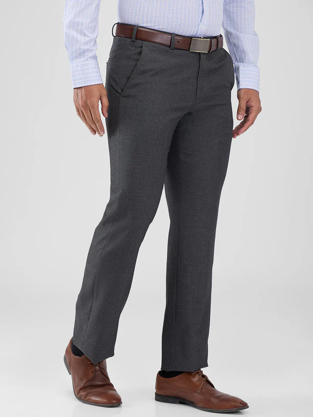 Park Avenue Grey Solid Regular Fit Polyester Blend Trouser - Image 2