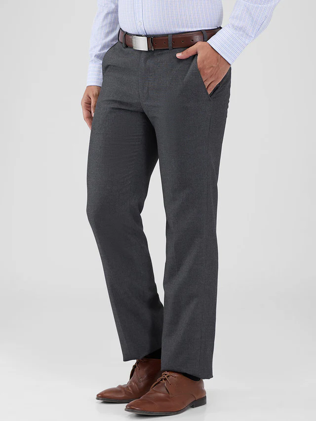 Park Avenue Grey Solid Regular Fit Polyester Blend Trouser - Image 3