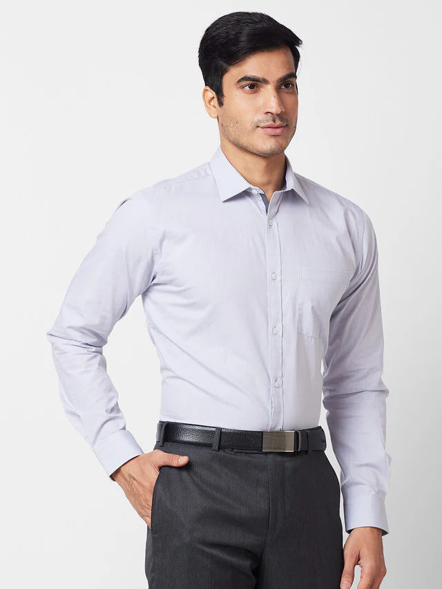 Park Avenue Grey Solid Slim Fit Cotton Formal Shirt - Image 2