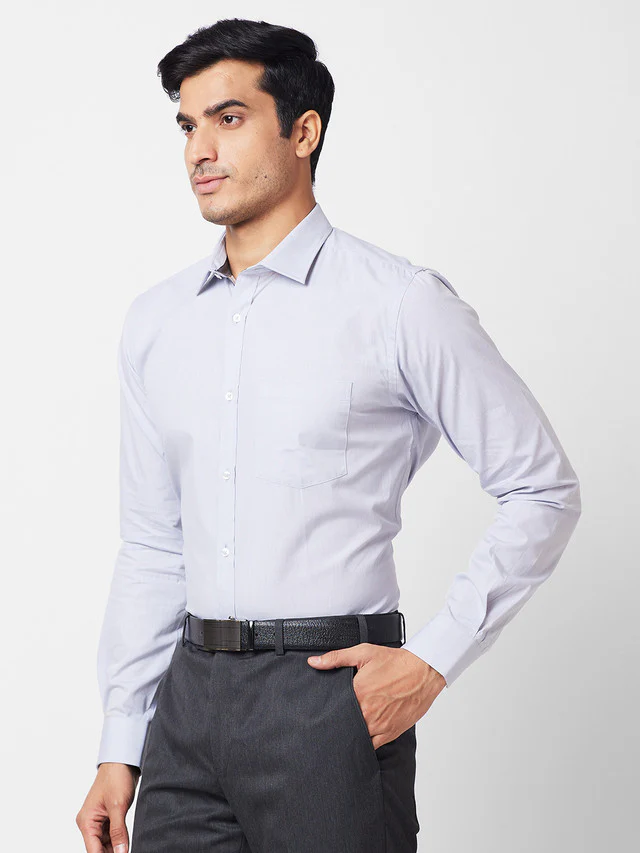 Park Avenue Grey Solid Slim Fit Cotton Formal Shirt - Image 3