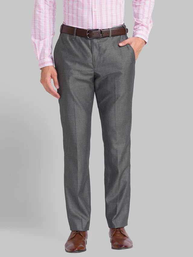 Park Avenue Grey Solid Smart Fit Polyester Blend Trouser