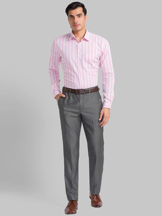 Park Avenue Grey Solid Smart Fit Polyester Blend Trouser - Image 5