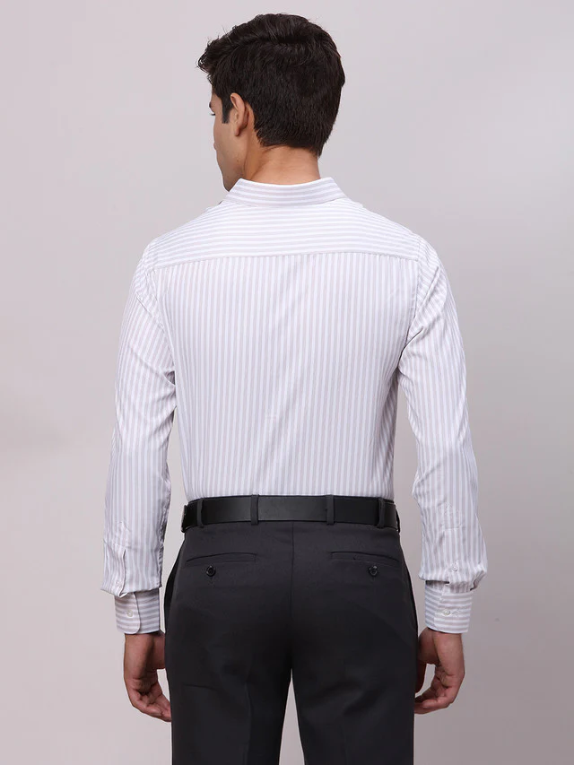 Park Avenue Grey Stripe Slim Fit Cotton Blend Formal Shirt - Image 4