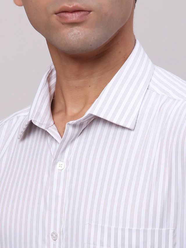 Park Avenue Grey Stripe Slim Fit Cotton Blend Formal Shirt - Image 6