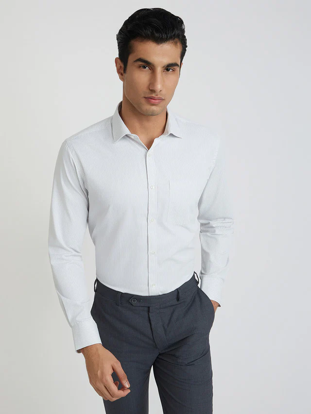 Park Avenue Men White Striped Slim Fit Cotton Blend Formal Shirt