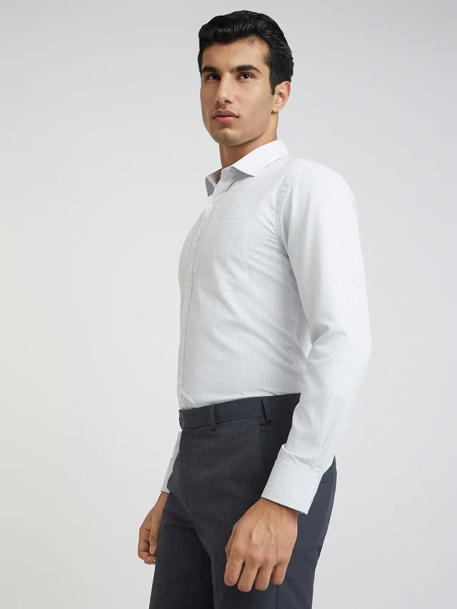 Park Avenue Men White Striped Slim Fit Cotton Blend Formal Shirt - Image 3