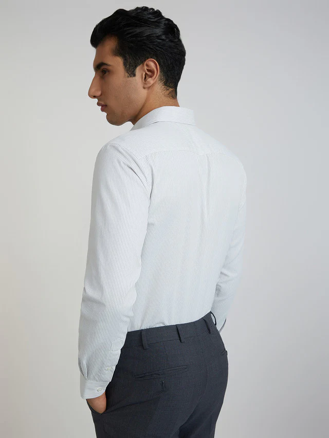 Park Avenue Men White Striped Slim Fit Cotton Blend Formal Shirt - Image 4