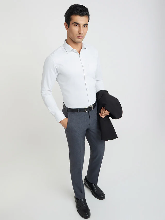 Park Avenue Men White Striped Slim Fit Cotton Blend Formal Shirt - Image 5