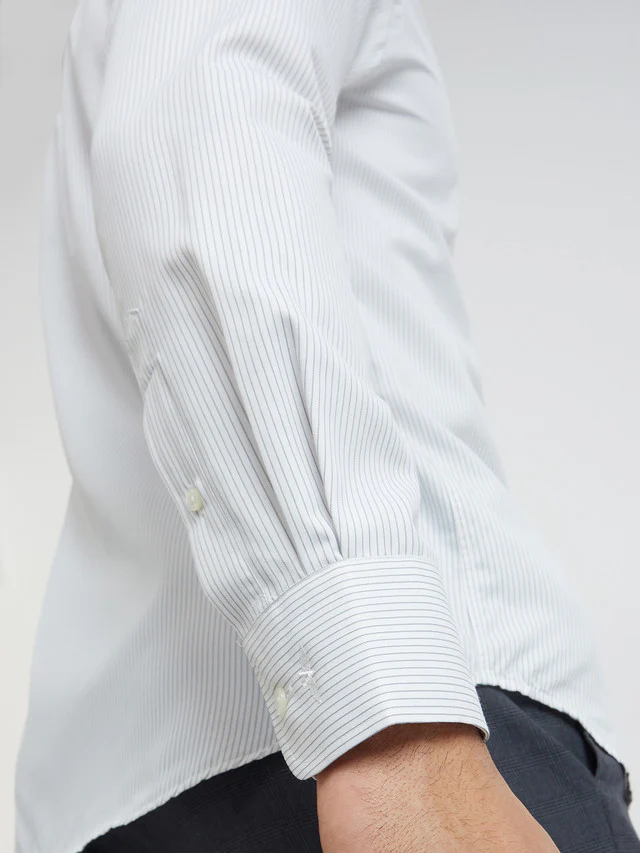 Park Avenue Men White Striped Slim Fit Cotton Blend Formal Shirt - Image 7