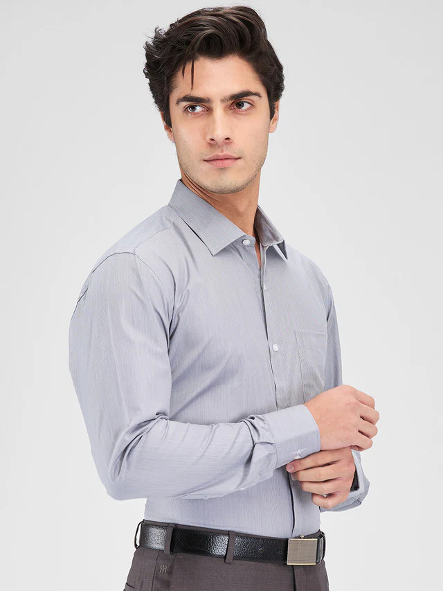Park Avenue Grey Stripe Slim Fit Cotton Blend Formal Shirt - Image 2