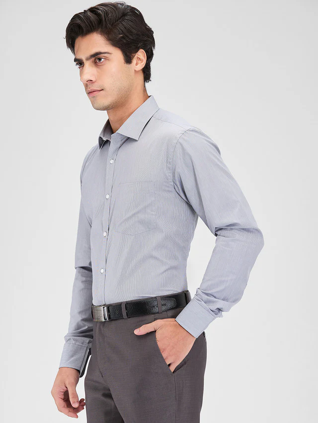 Park Avenue Grey Stripe Slim Fit Cotton Blend Formal Shirt - Image 3