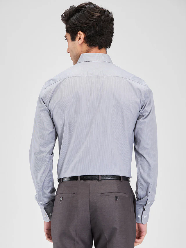 Park Avenue Grey Stripe Slim Fit Cotton Blend Formal Shirt - Image 4