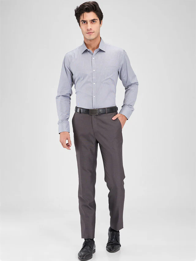 Park Avenue Grey Stripe Slim Fit Cotton Blend Formal Shirt - Image 5