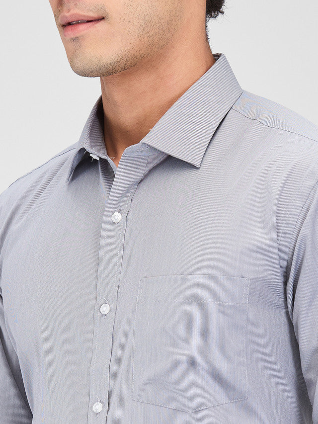 Park Avenue Grey Stripe Slim Fit Cotton Blend Formal Shirt - Image 6