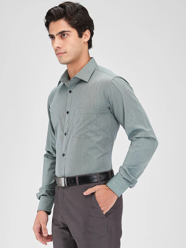 Park Avenue Grey Stripe Slim Fit Cotton Blend Formal Shirt - Image 3