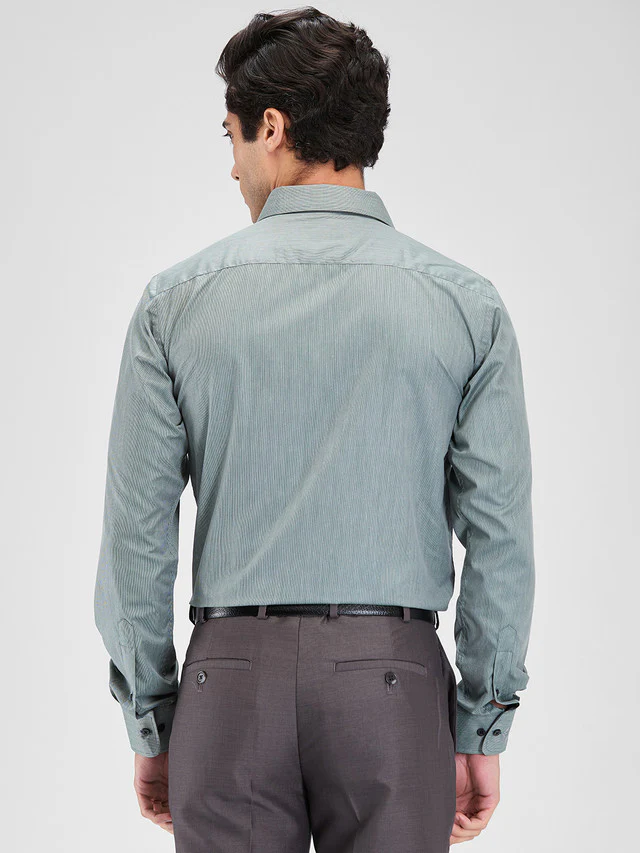 Park Avenue Grey Stripe Slim Fit Cotton Blend Formal Shirt - Image 4