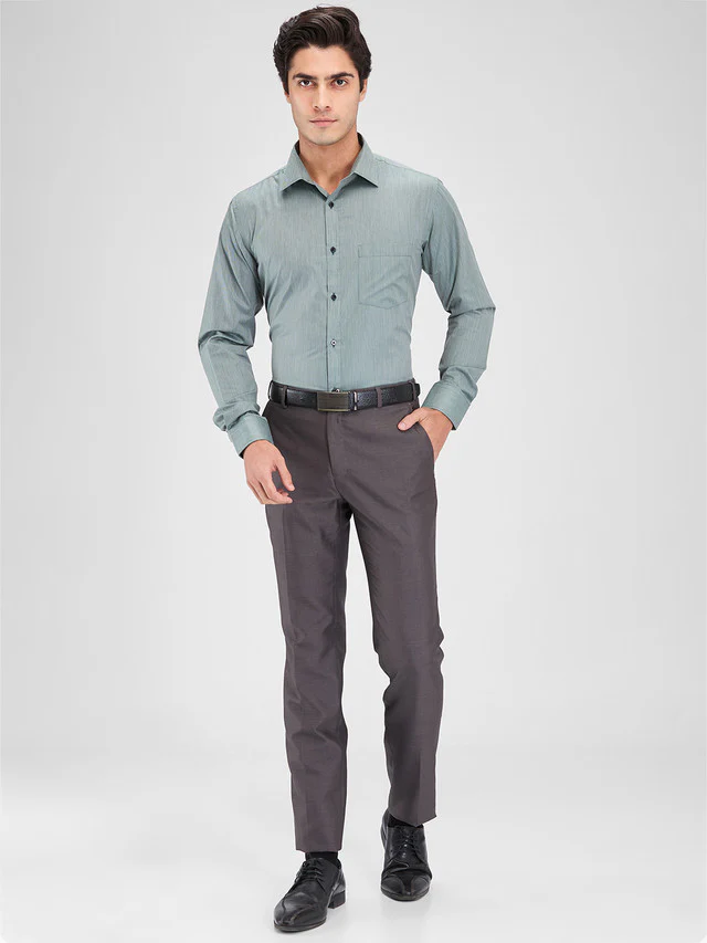 Park Avenue Grey Stripe Slim Fit Cotton Blend Formal Shirt - Image 5