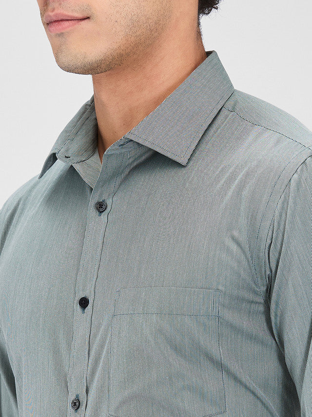 Park Avenue Grey Stripe Slim Fit Cotton Blend Formal Shirt - Image 6
