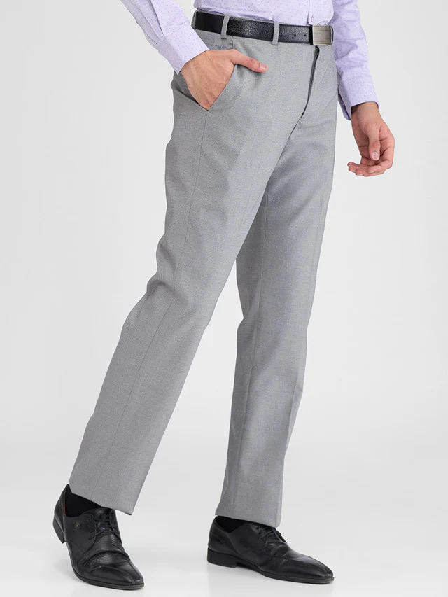 Park Avenue Grey Structure Regular Fit Polyester Blend Trouser - Image 2