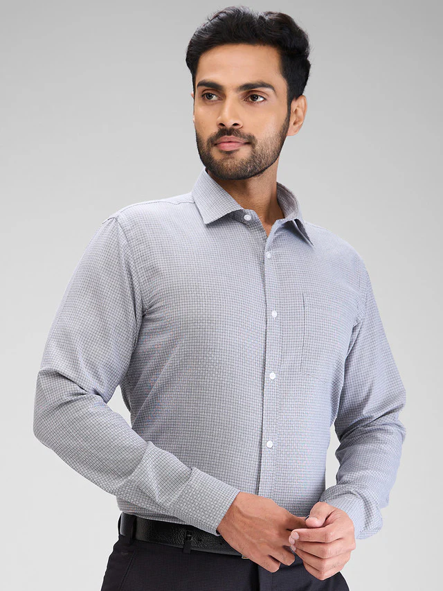 Park Avenue Grey Structure Slim Fit Cotton Blend Formal Shirt - Image 2