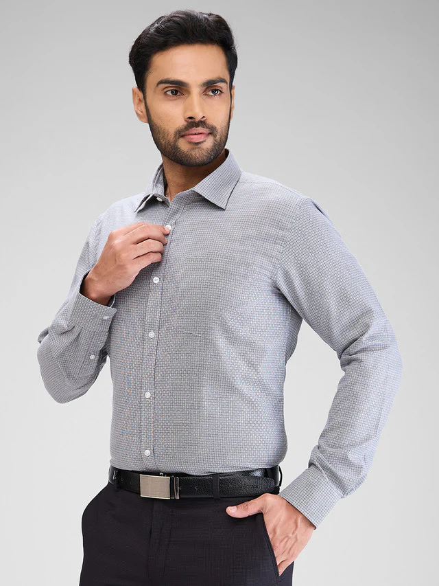 Park Avenue Grey Structure Slim Fit Cotton Blend Formal Shirt - Image 3