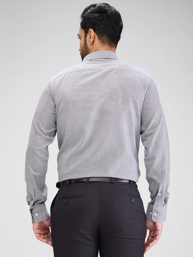 Park Avenue Grey Structure Slim Fit Cotton Blend Formal Shirt - Image 5