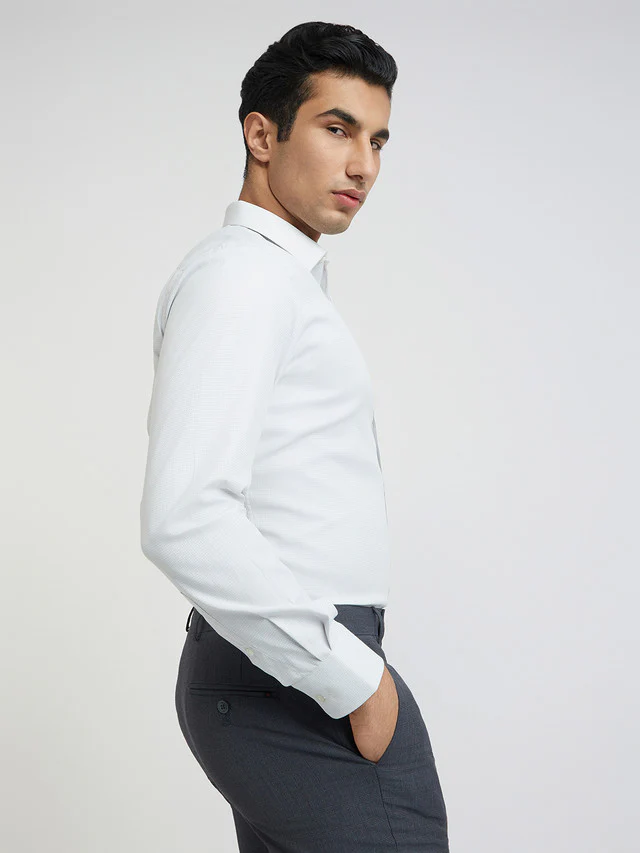 Park Avenue Grey Structure Slim Fit Cotton Blend Formal Shirt - Image 2