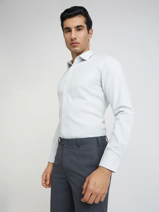 Park Avenue Grey Structure Slim Fit Cotton Blend Formal Shirt - Image 3