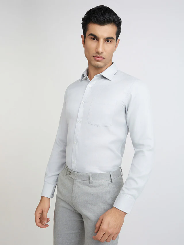 Park Avenue Grey Structure Slim Fit Cotton Blend Formal Shirt - Image 3